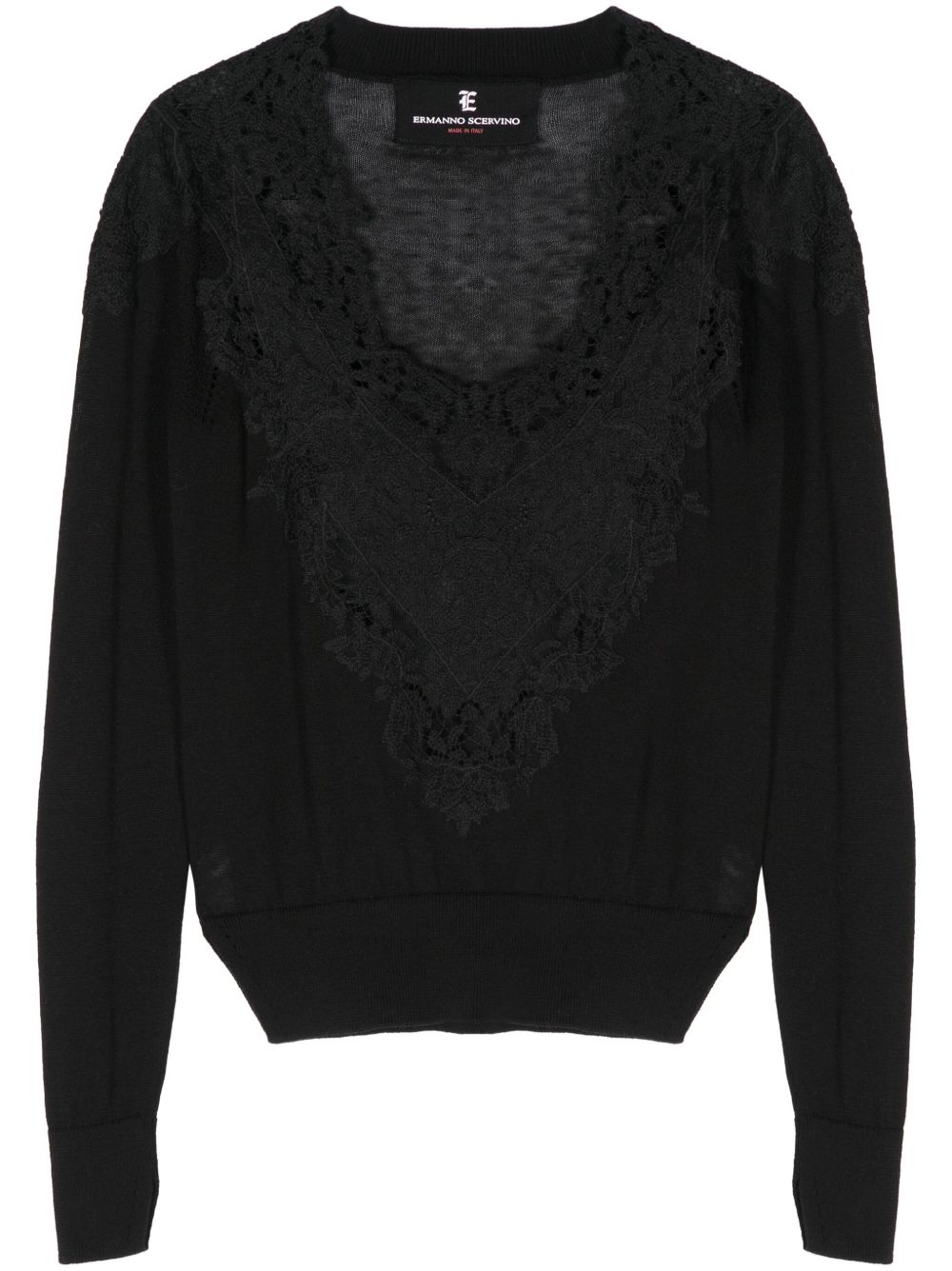 Ermanno Scervino 蕾丝拼接针织上衣 - 黑色
