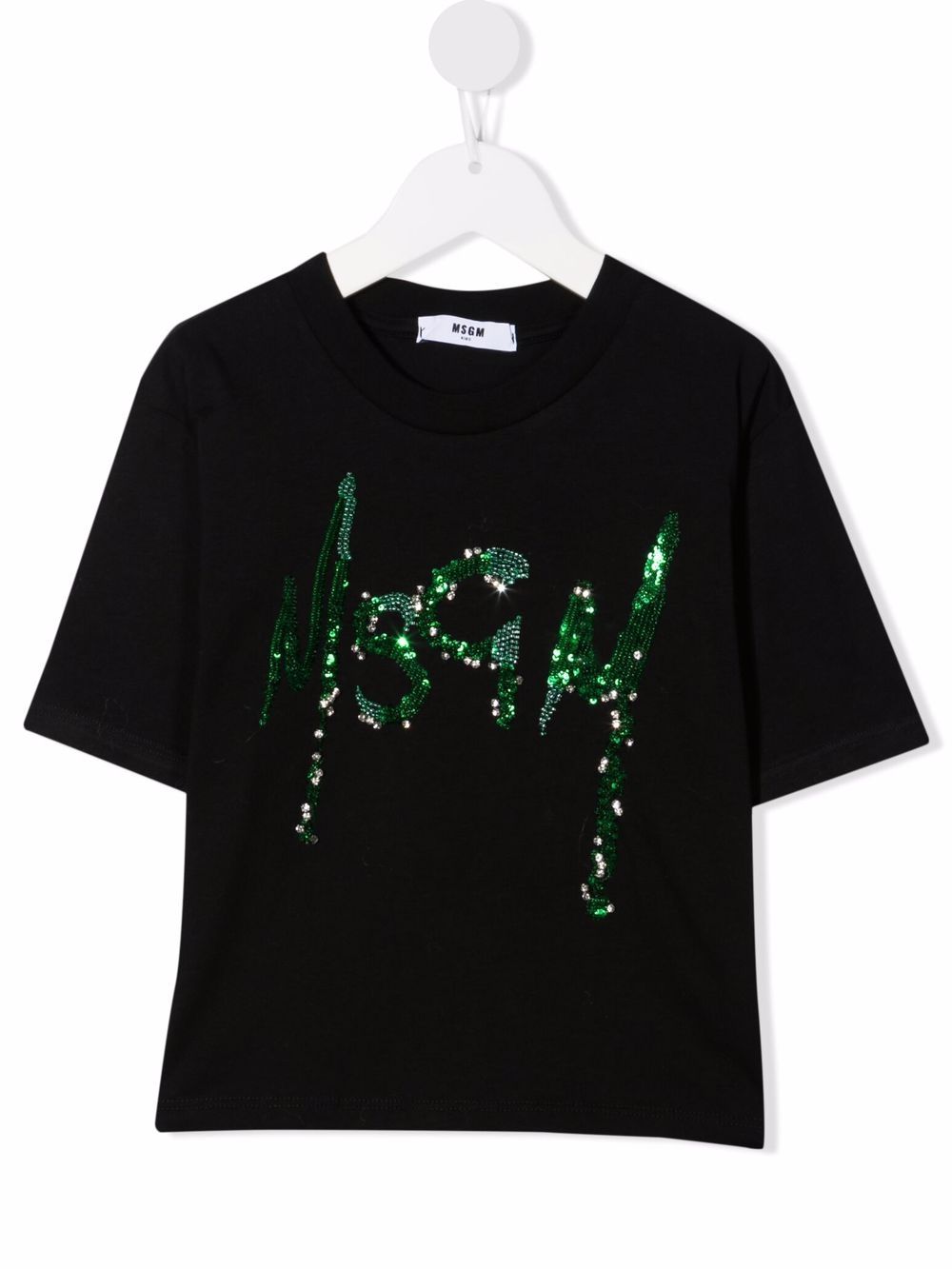 MSGM Kids 亮片logo短款T恤 - 黑色