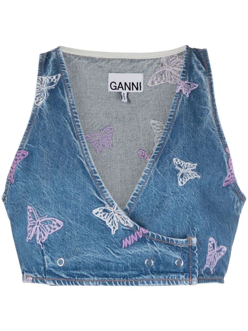 GANNI 刺绣牛仔短款上衣 - 蓝色