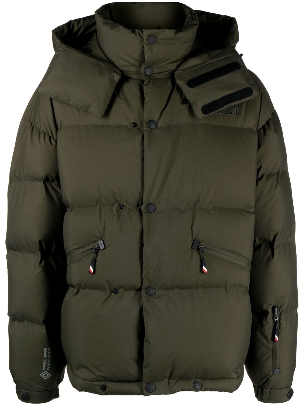 Moncler Grenoble logo贴花连帽填充夹克 - 绿色