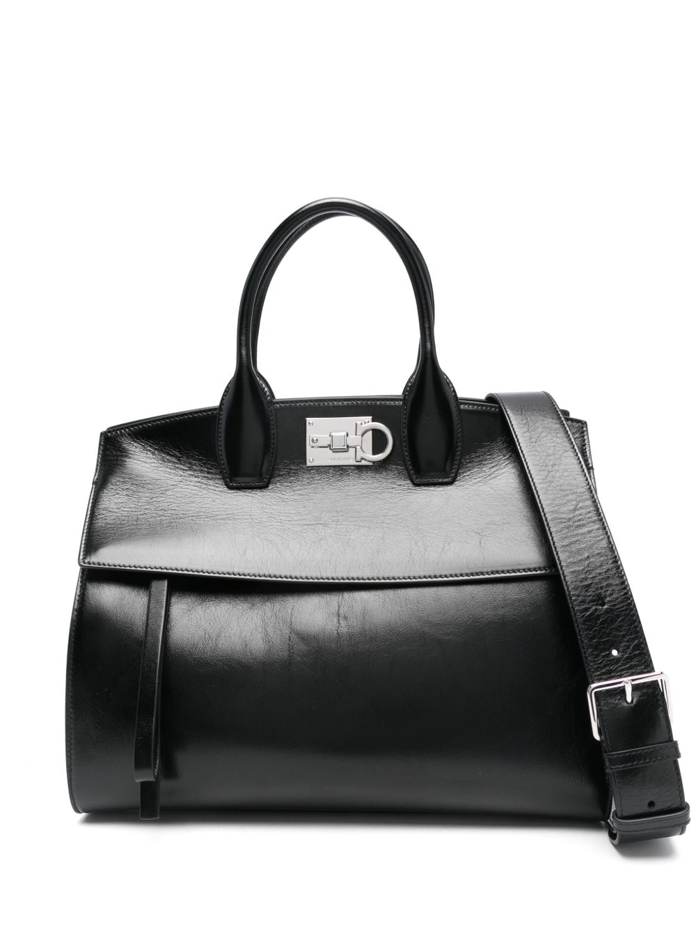 Ferragamo Studio Soft 大号编织托特包 - 黑色