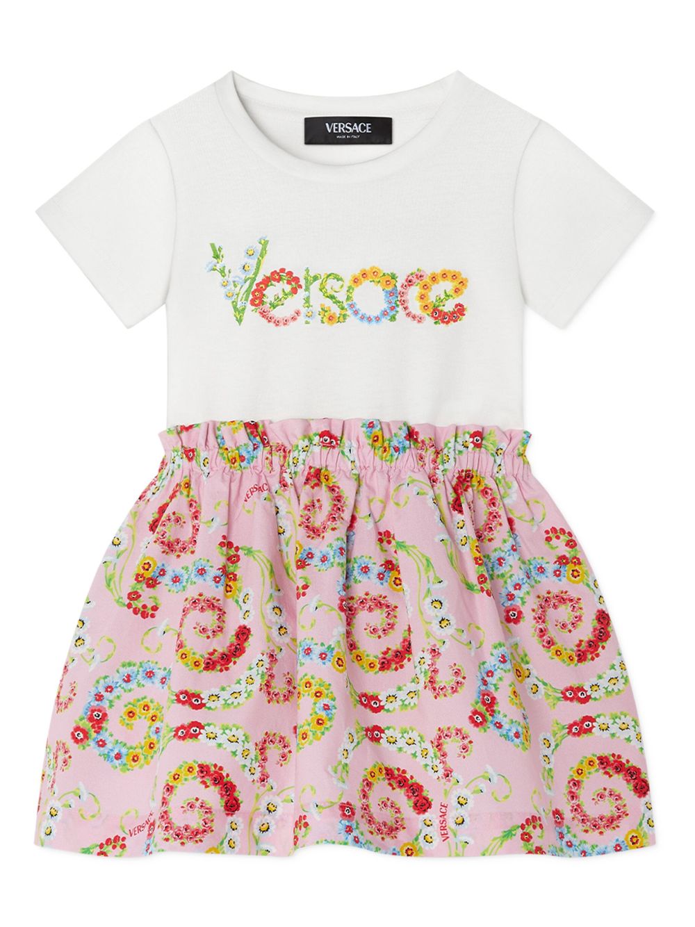 Versace Kids Floral Swirl T恤式连衣裙 - 白色