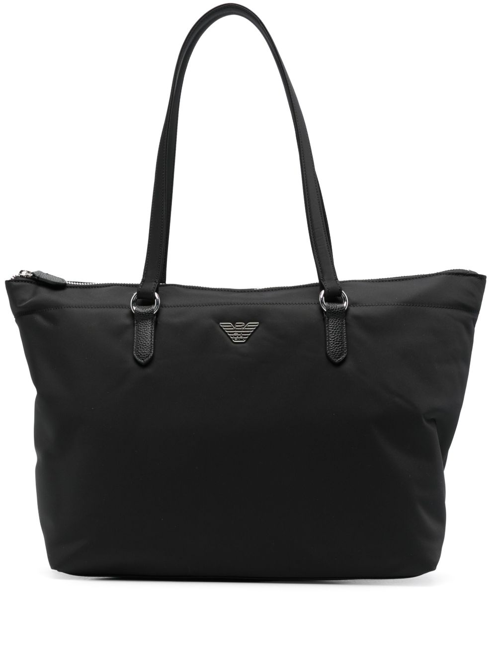 Emporio Armani logo标牌手提包 - 黑色