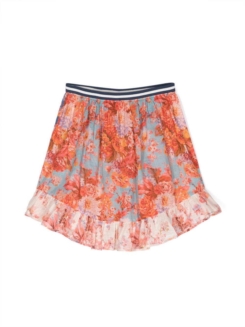 ZIMMERMANN Kids 荷叶边细节花卉印花半身裙 - 粉色
