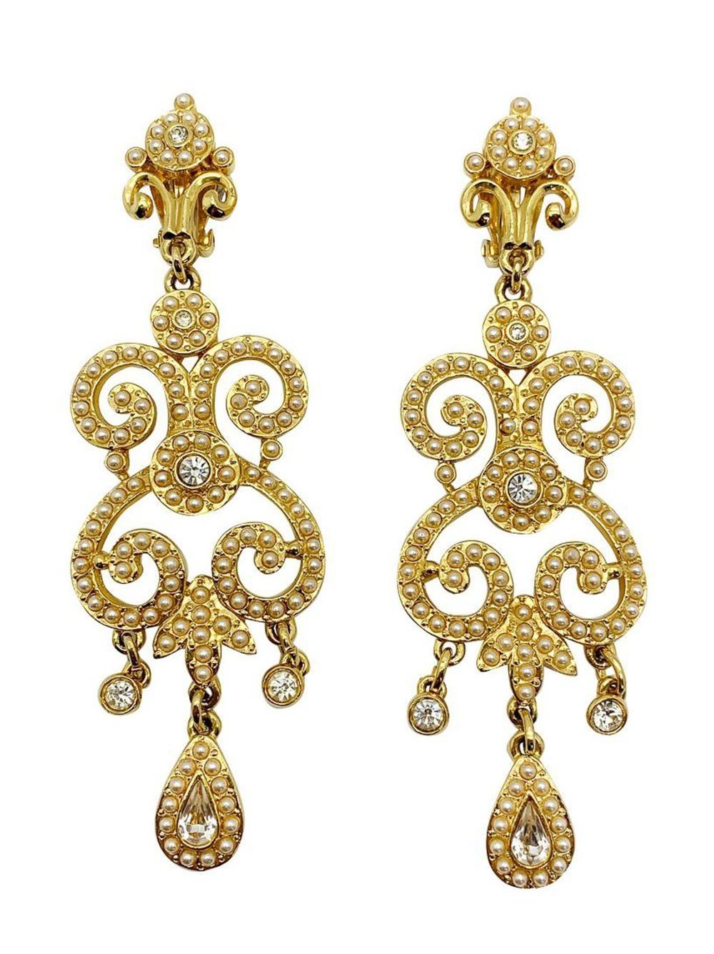 Jennifer Gibson Jewellery Vintage statement seed pearl droplet earrings 1990s - 金色