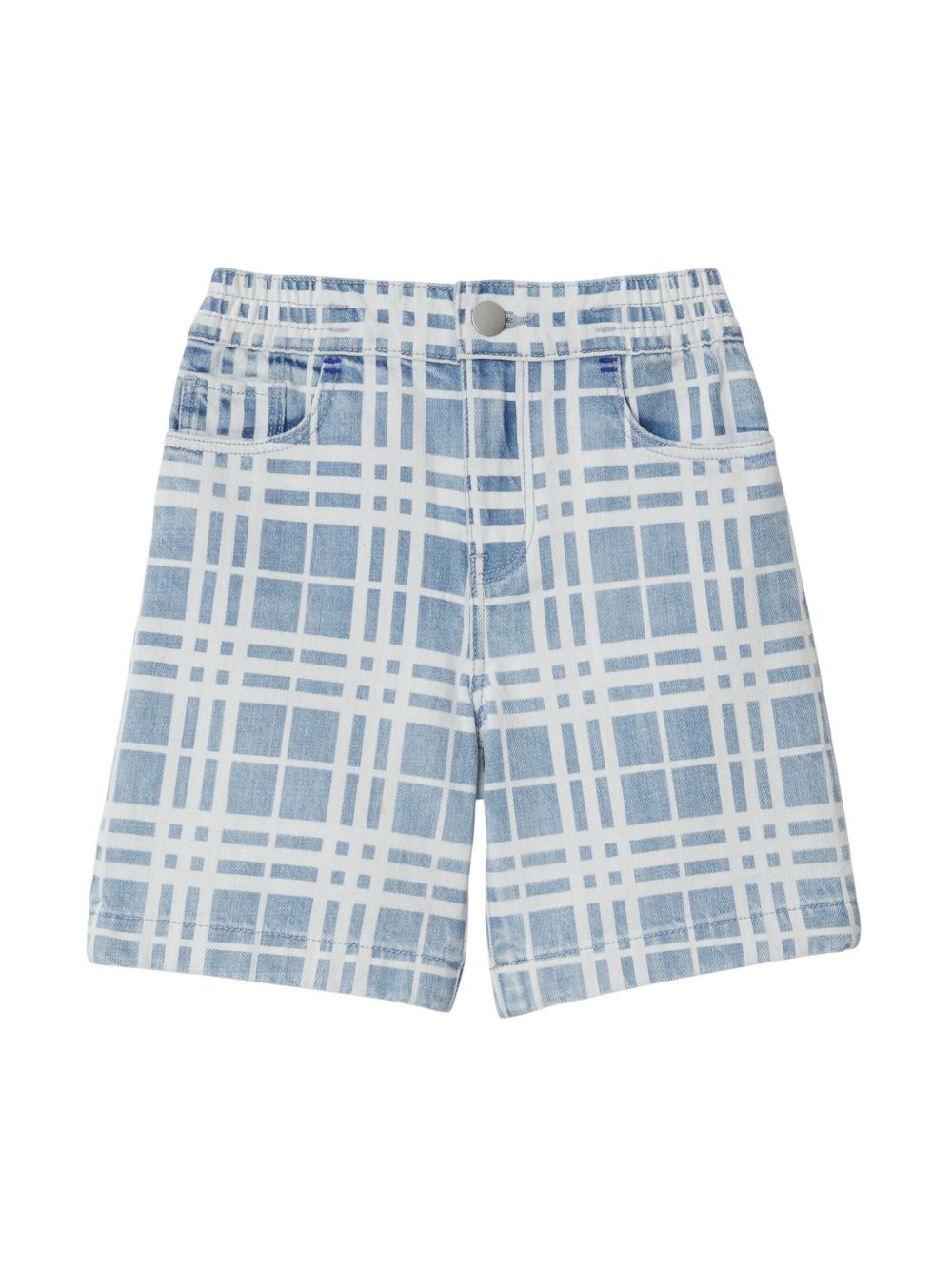 Burberry Kids 格纹牛仔短裤 - 蓝色
