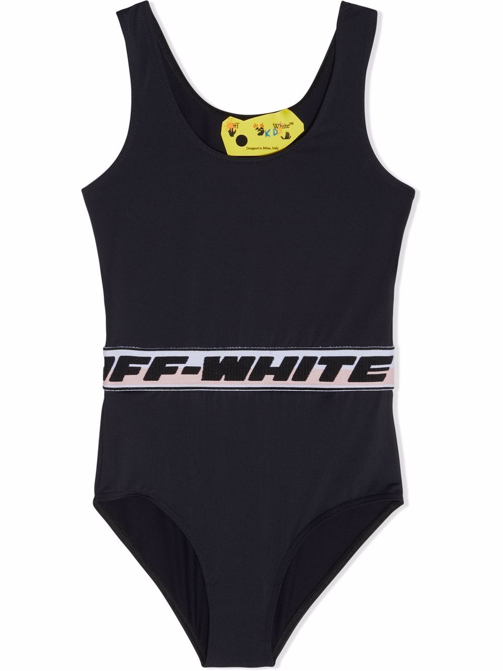 Off-White Kids logo裤腰连体泳衣 - 黑色