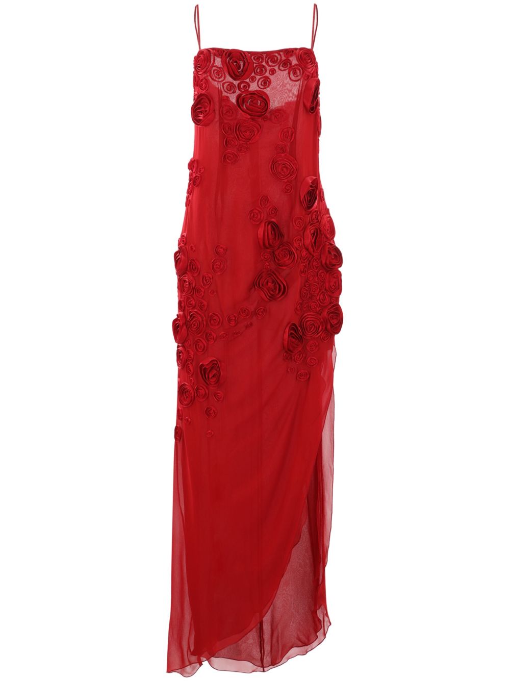 Blumarine 玫瑰刺绣超长连衣裙 - 红色