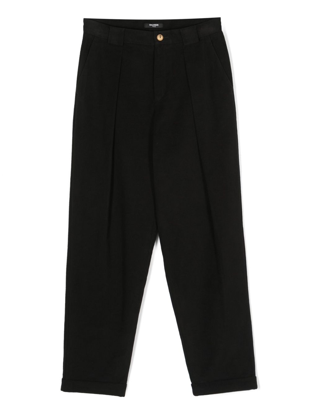 Balmain Kids 褶饰棉直筒裤 - 黑色