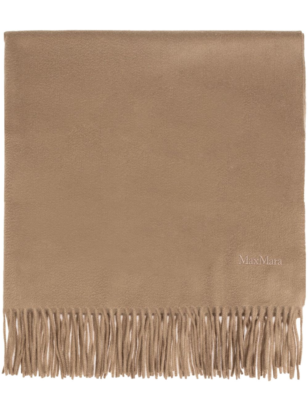 Max Mara logo刺绣羊绒围巾 - 褐色