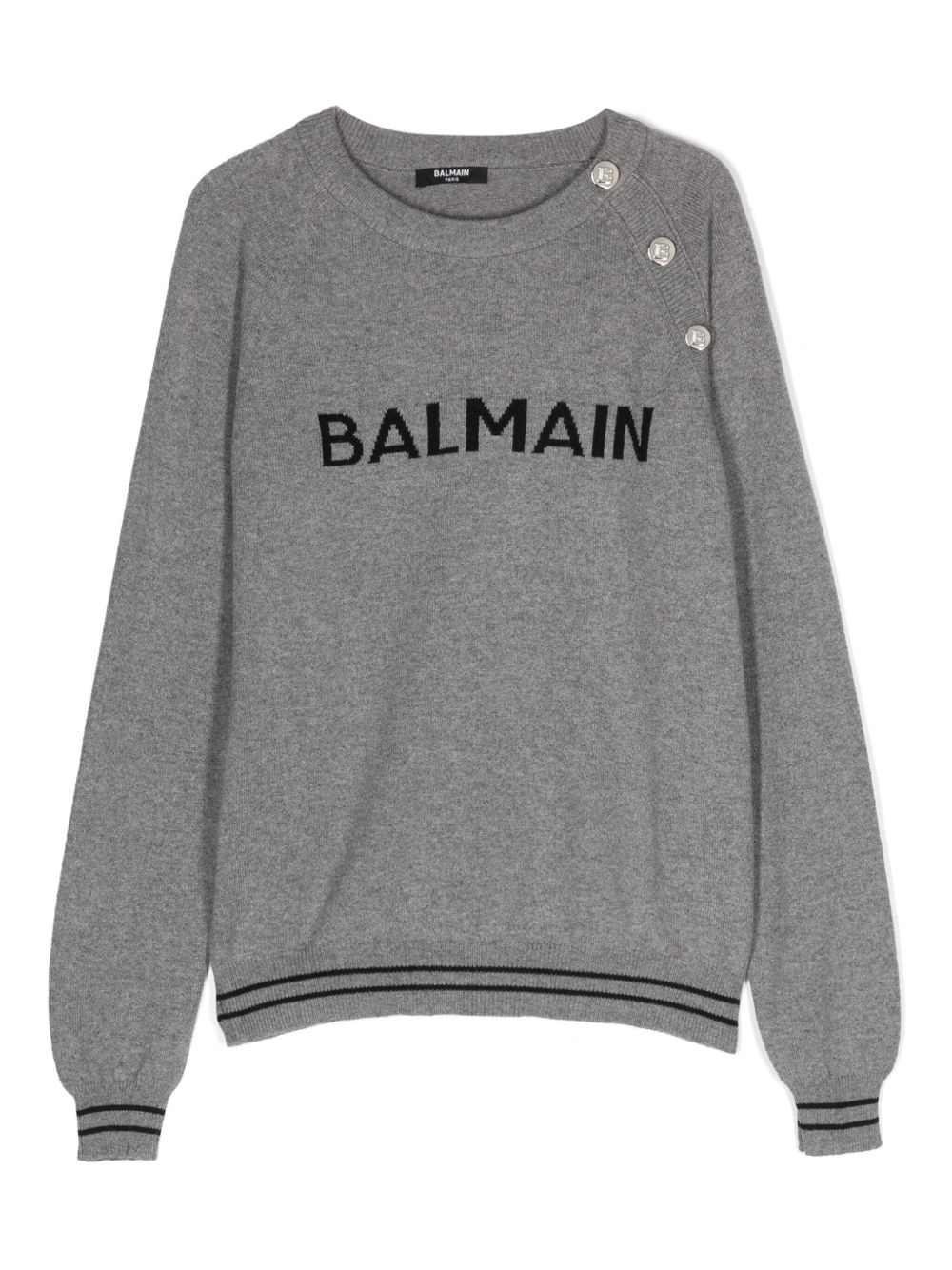 Balmain Kids logo嵌花针织毛衣 - 灰色