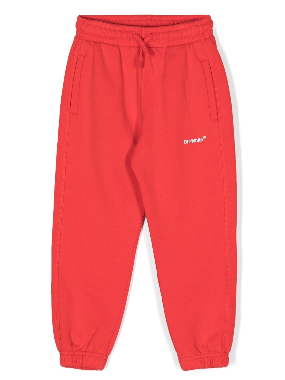 Off-White Kids logo印花抽绳运动裤 - 红色