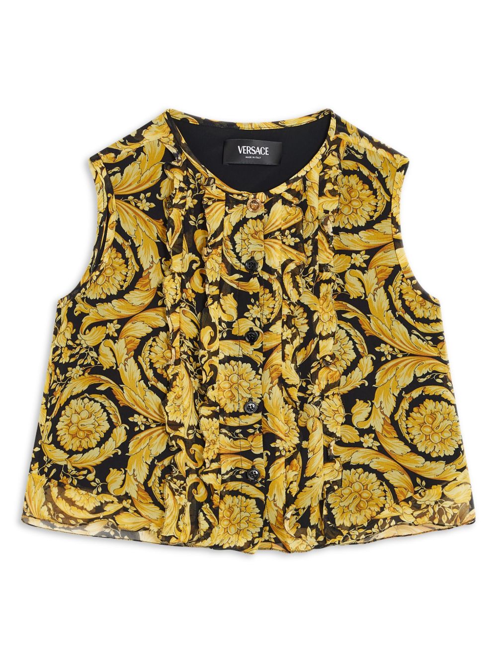 Versace Kids 巴洛克印花真丝无袖衬衫 - 黑色