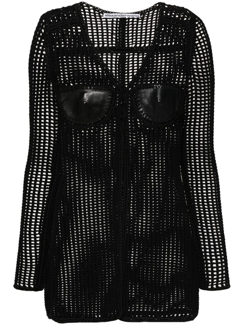 Alexander Wang 镂空针织皮质细节开衫 - 黑色