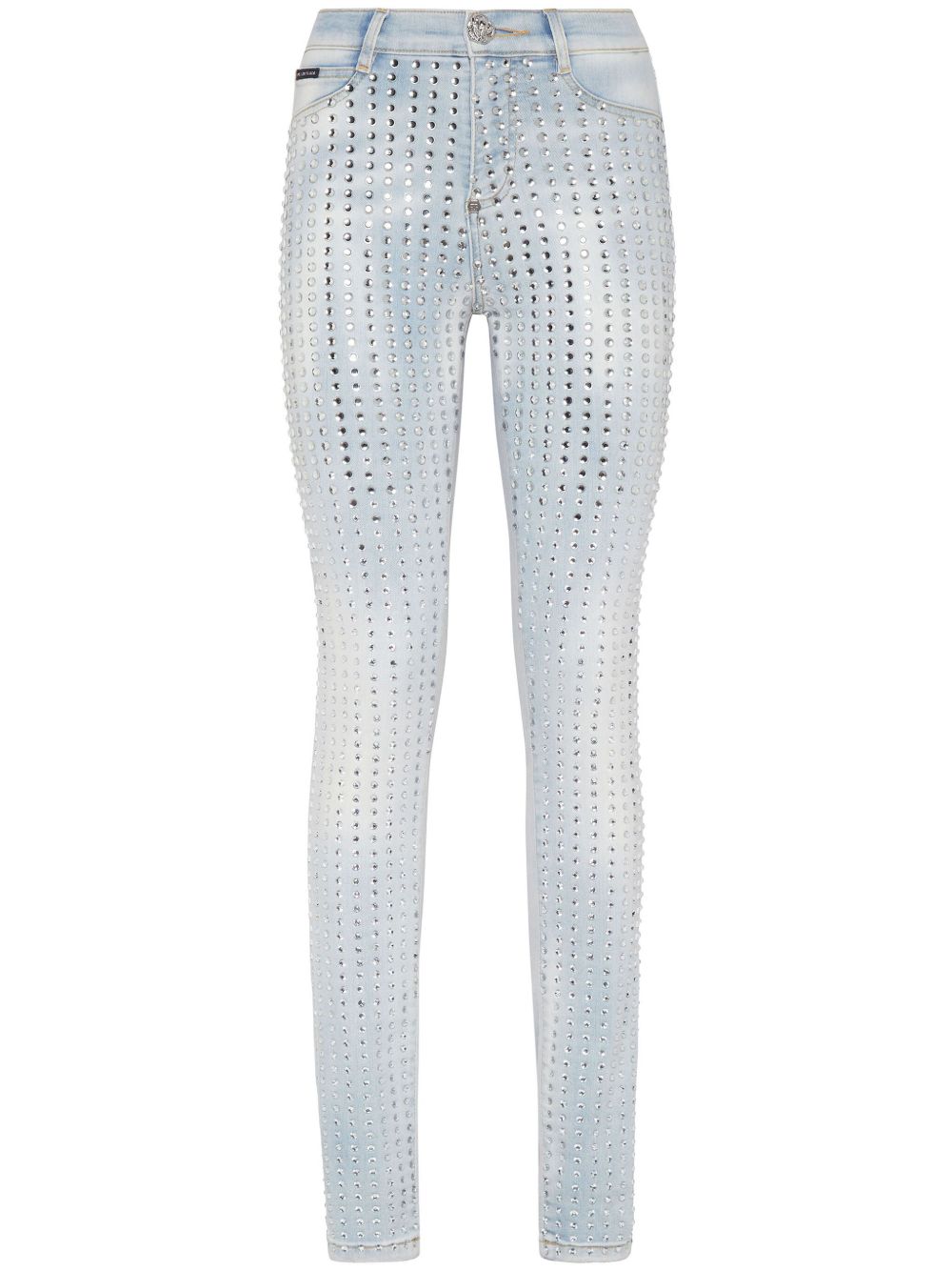 Philipp Plein Crystal Pinstripe 高腰牛仔打底裤 - 蓝色