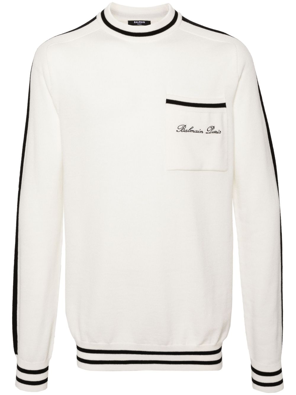 Balmain logo刺绣羊毛毛衣 - 白色