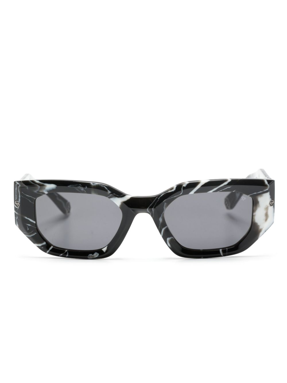 Philipp Plein 大理石纹方框太阳眼镜 - 黑色