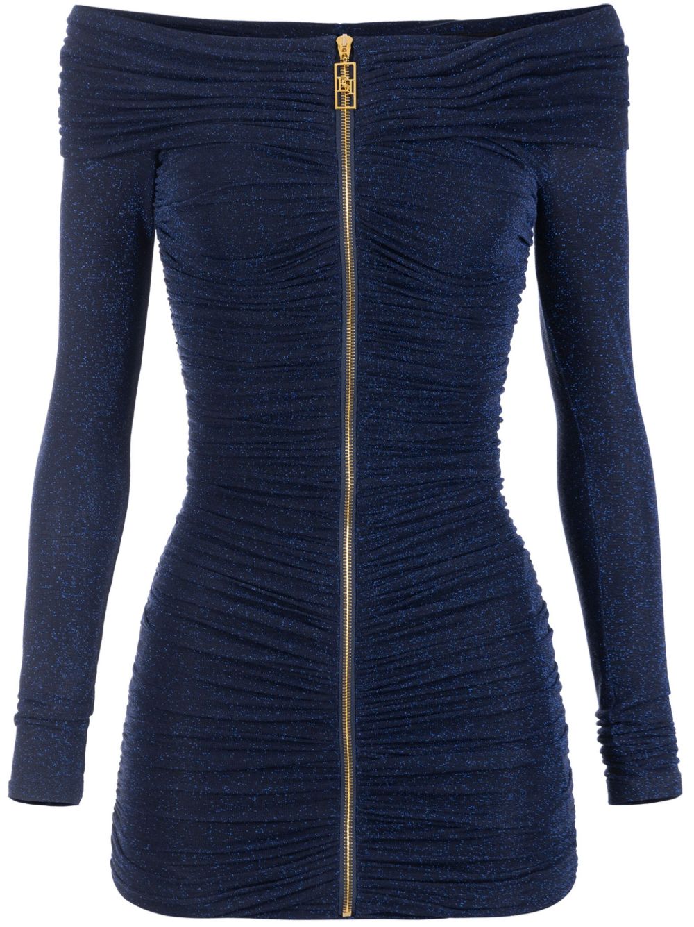Elisabetta Franchi logo标牌露肩连衣裙 - 蓝色