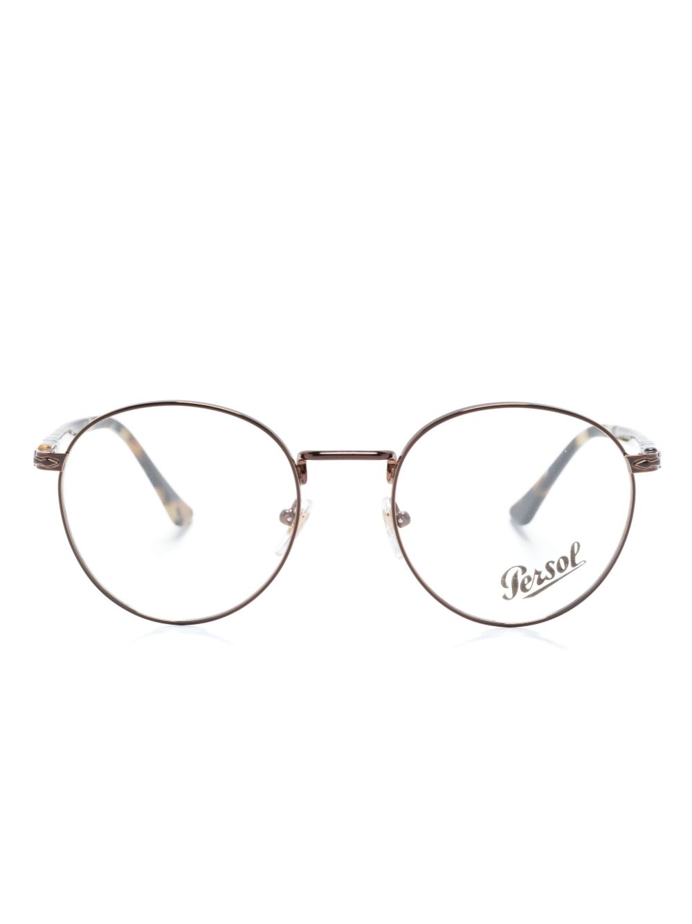 Persol 玳瑁纹效果圆框眼镜 - 褐色