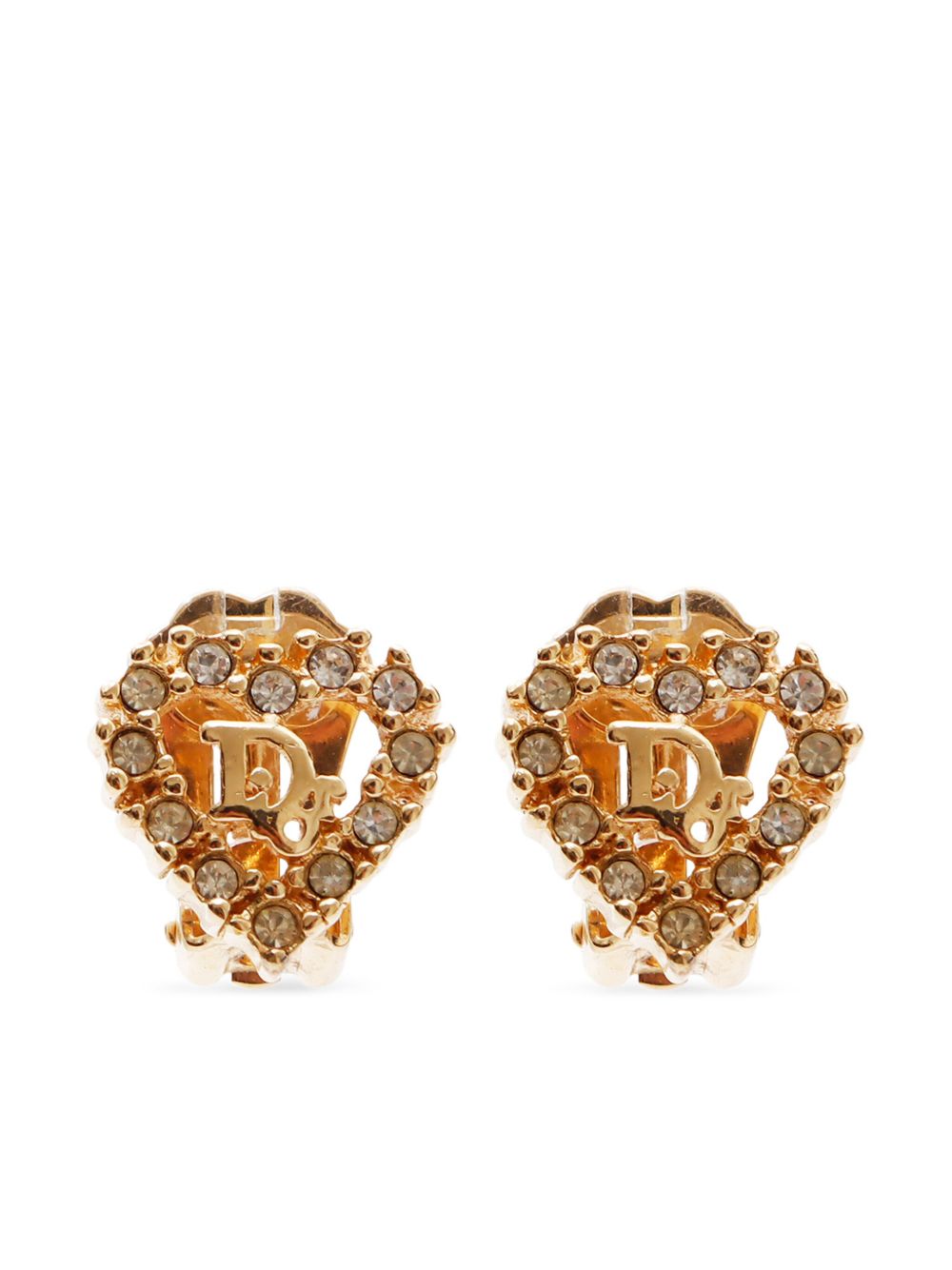 Christian Dior Pre-Owned 心形水钻夹扣式耳环（典藏款） - 金色