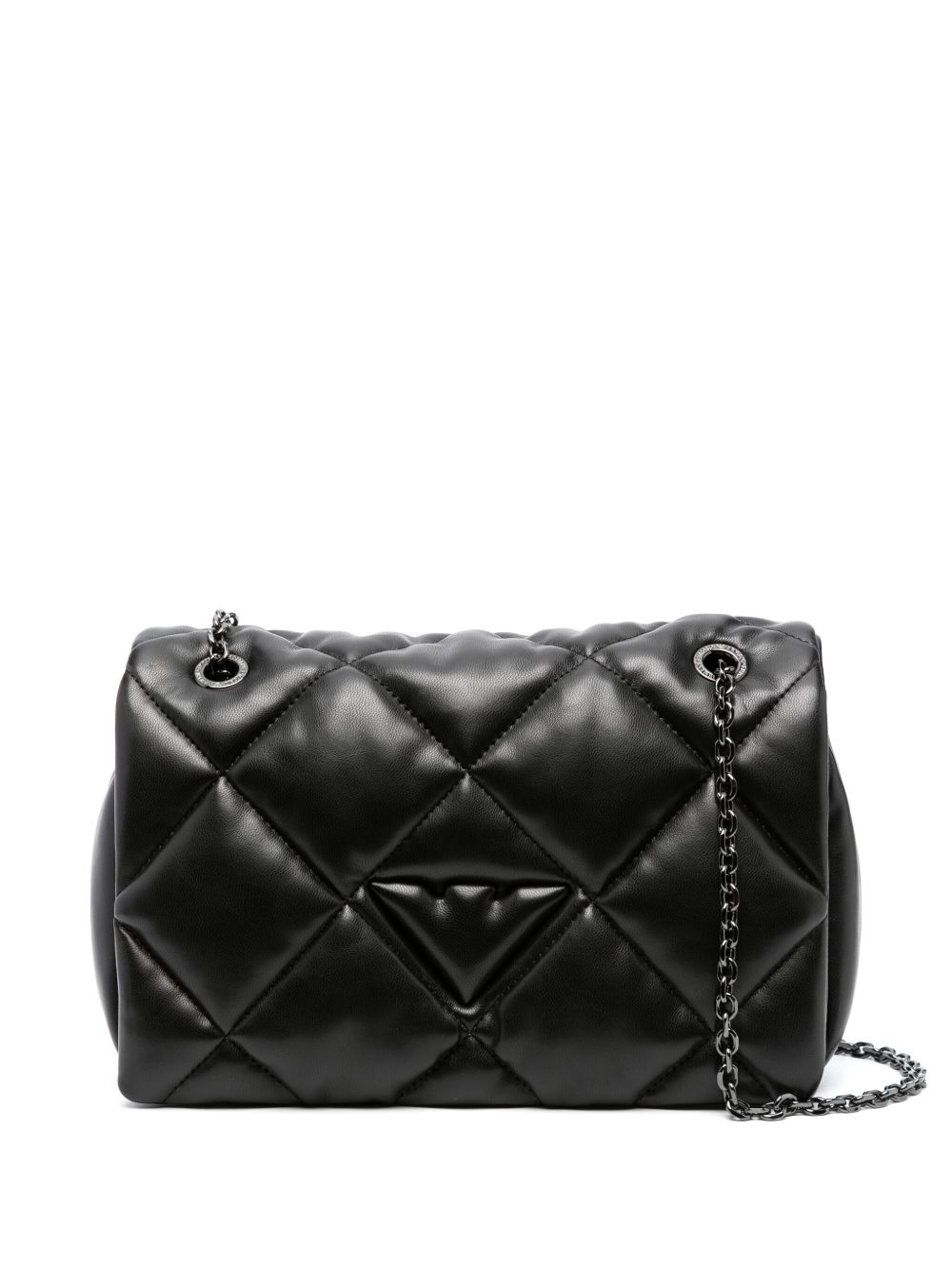 Emporio Armani 绗缝logo吊饰单肩包 - 黑色