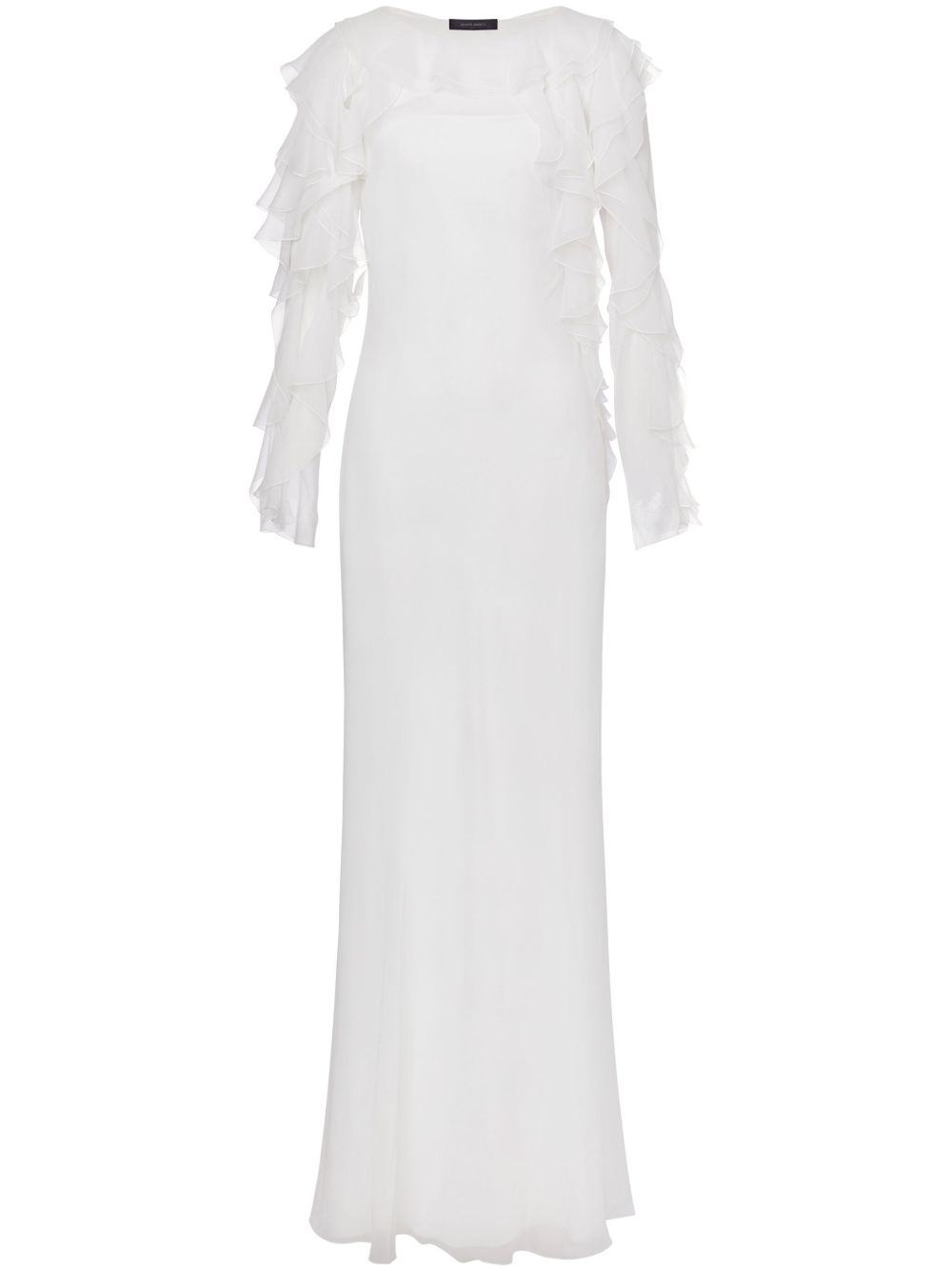 Alberta Ferretti 荷叶边细节真丝超长连衣裙 - 白色