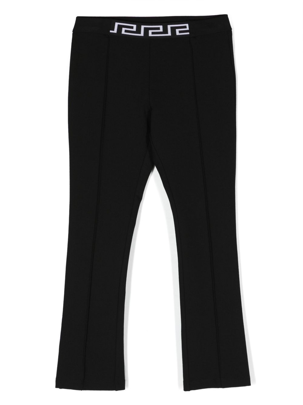 Versace Kids Greca 弹性腰边喇叭裤 - 黑色