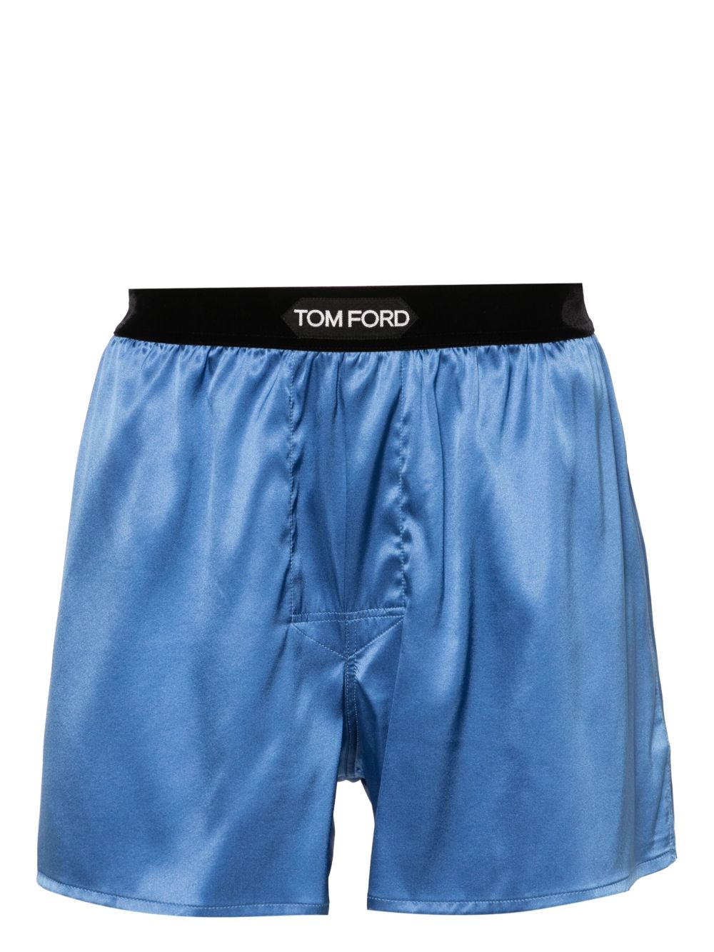 TOM FORD 标贴缎面四角裤 - 蓝色