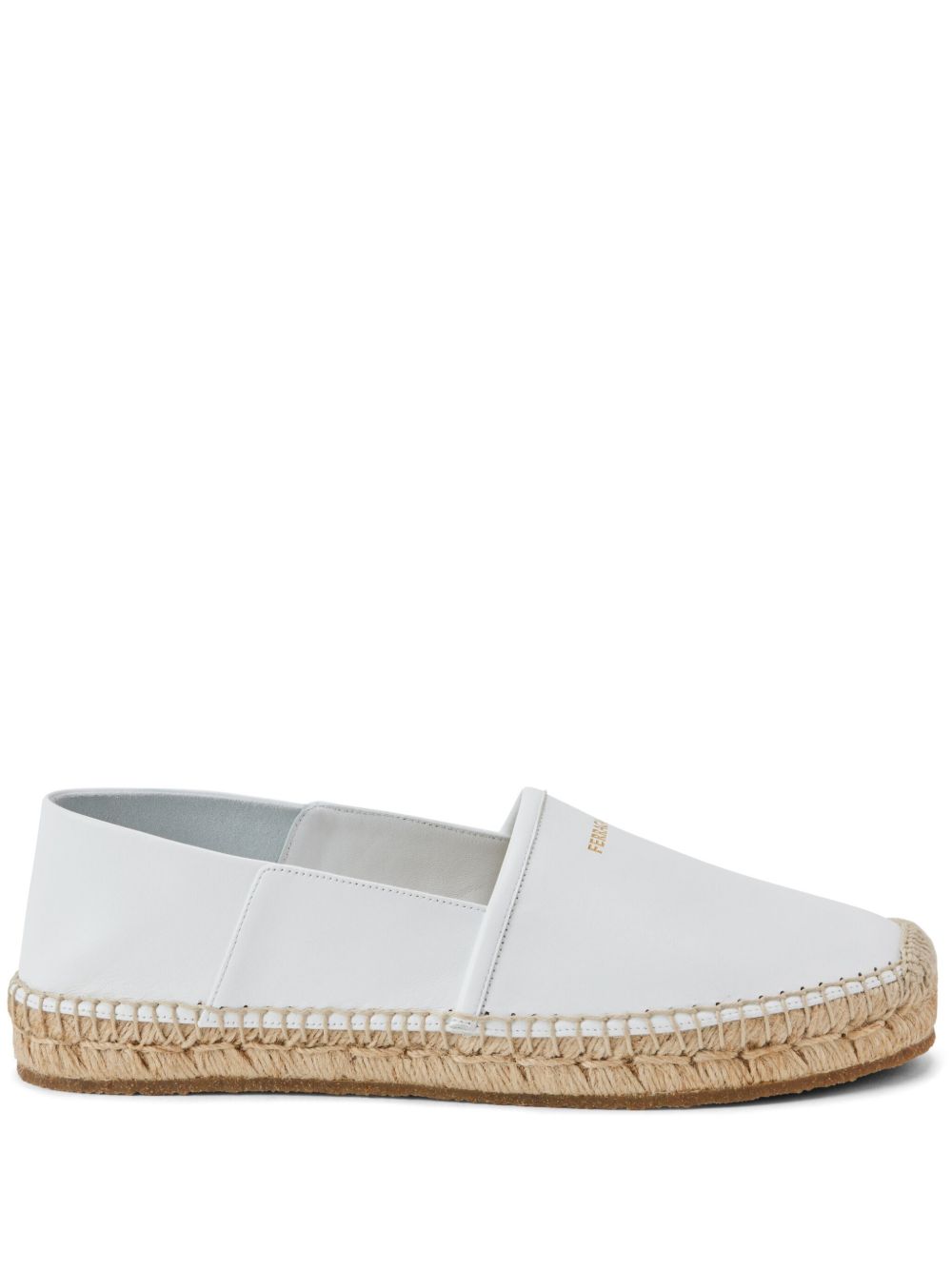 Ferragamo logo印花皮质草编鞋 - 白色