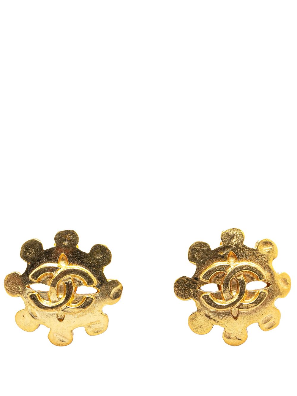 CHANEL Pre-Owned CC Flower 镀金夹扣式耳环（1994年典藏款） - 金色