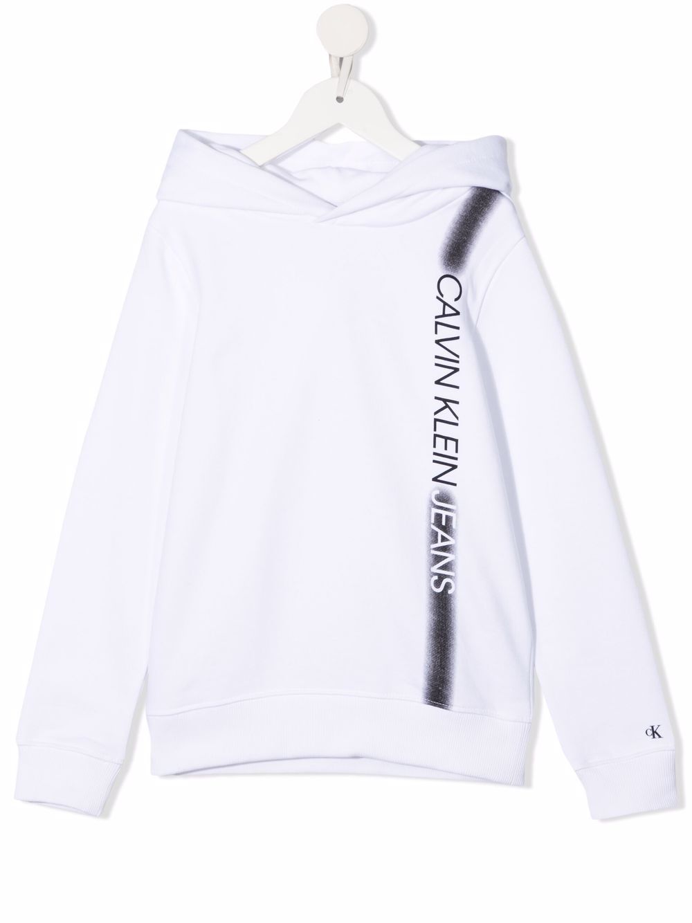 Calvin Klein Kids logo印花喷漆条纹连帽衫 - 白色