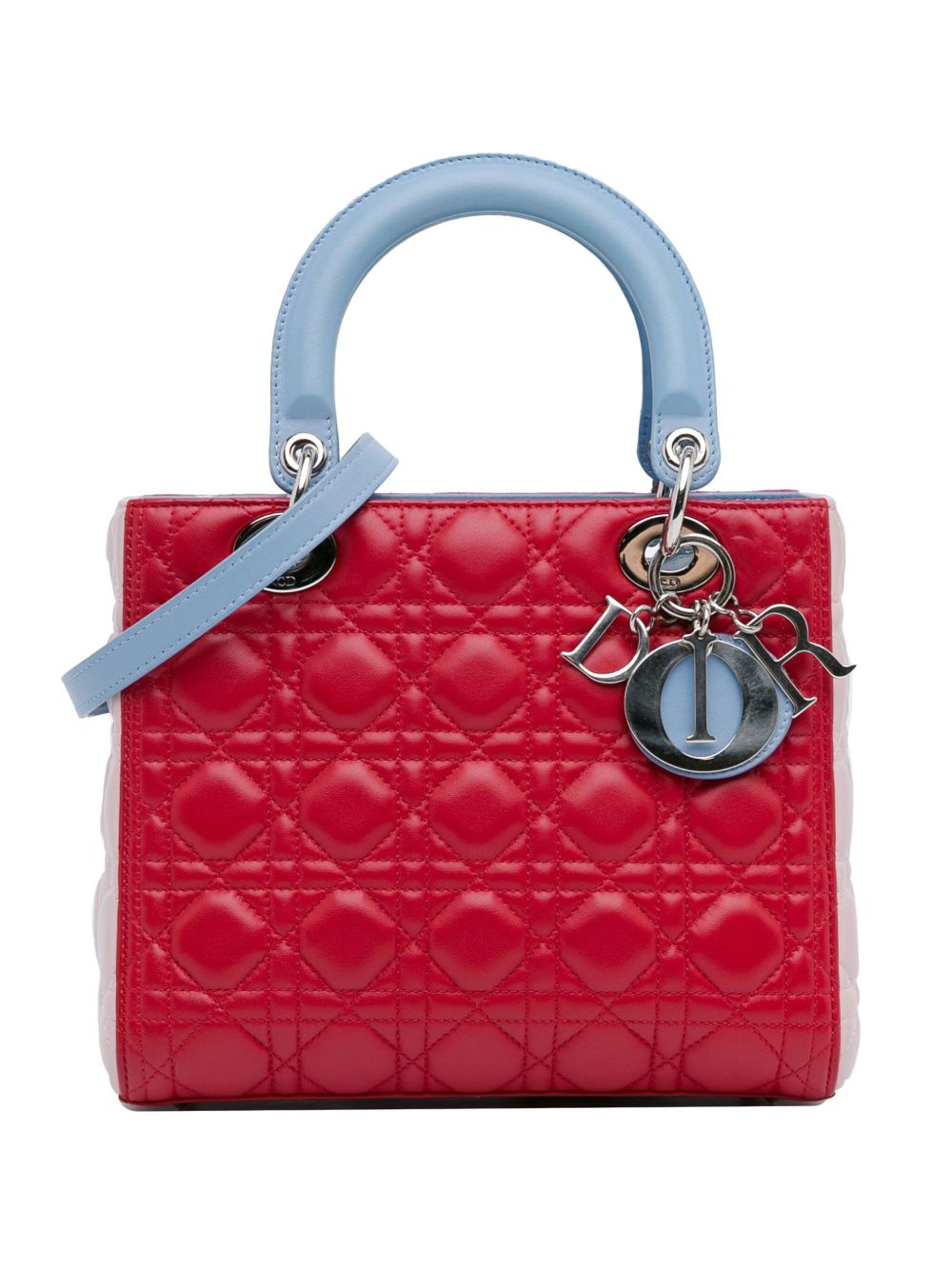 Christian Dior Pre-Owned Medium Tricolor Lambskin Cannage Lady Dior 斜挎包（2014年典藏款） - 红色