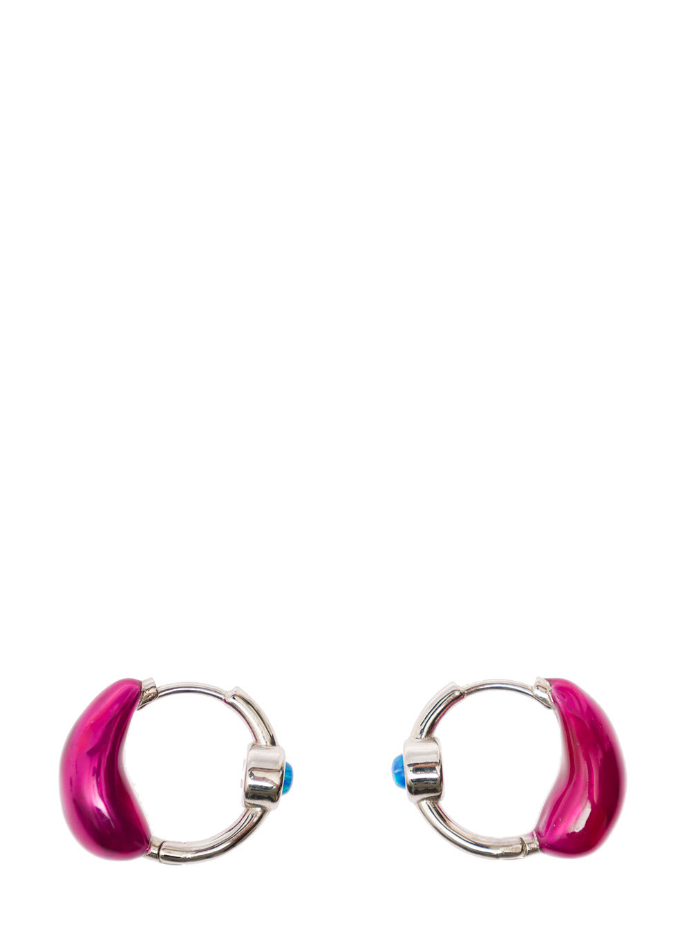 Panconesi lava Silver Hoops Earrings With Fuchsia Detail In Rhodium Plated Brass Woman