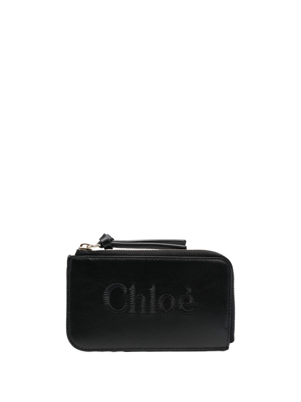 Chloé logo刺绣拉链钱包 - 黑色