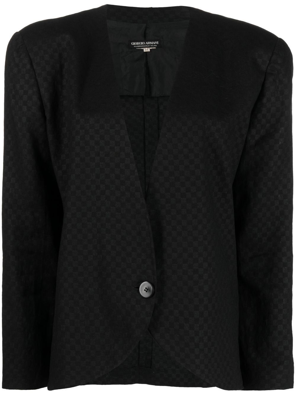 Giorgio Armani Pre-Owned 格纹图案单排扣夹克（1980年代典藏款） - 黑色