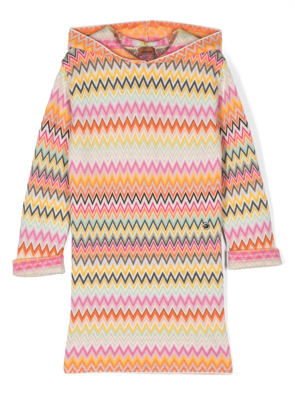 Missoni Kids 人字纹针织连衣裙 - 橘色