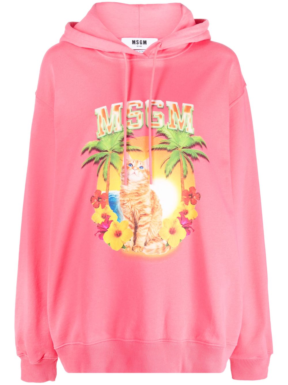 MSGM 图案印花棉连帽衫 - 粉色
