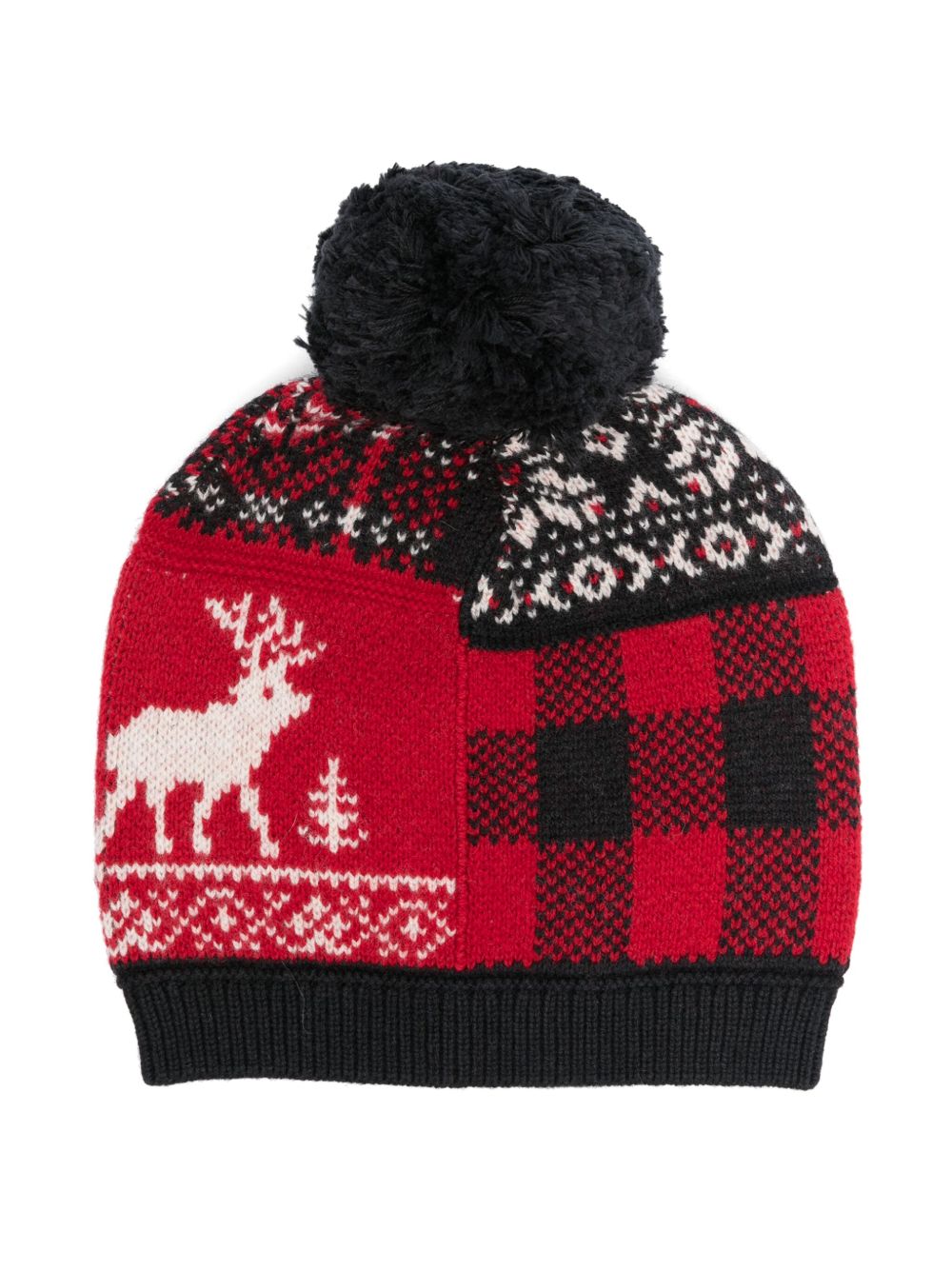 POLO RALPH LAUREN KIDS 费尔岛式针织绒球套头帽 - 黑色