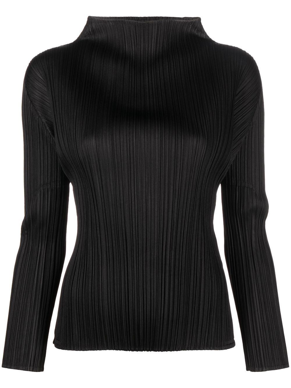 Pleats Please Issey Miyake 百褶高领上衣 - 黑色