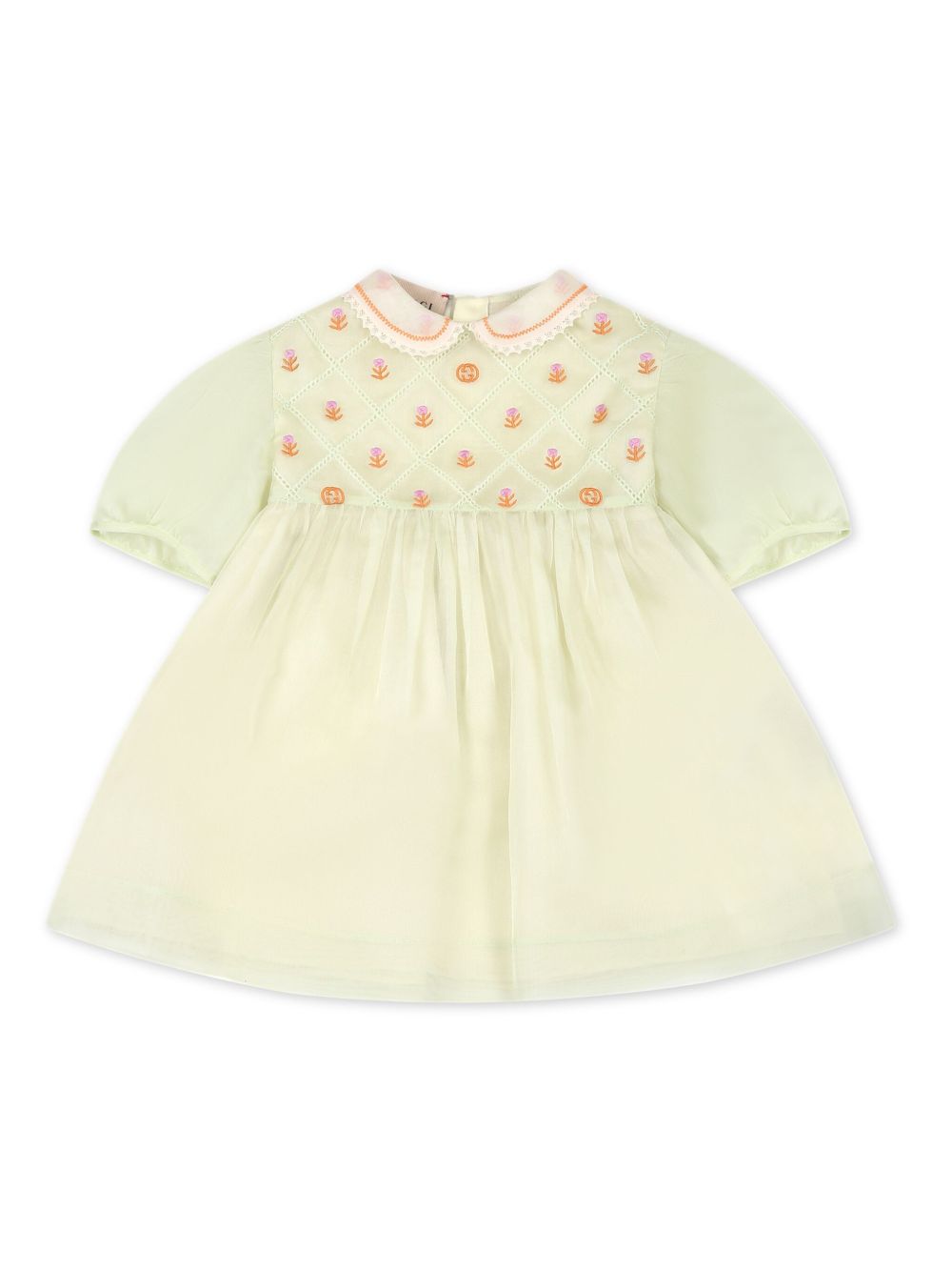 Gucci Kids 花卉刺绣真丝欧根纱连衣裙 - 绿色