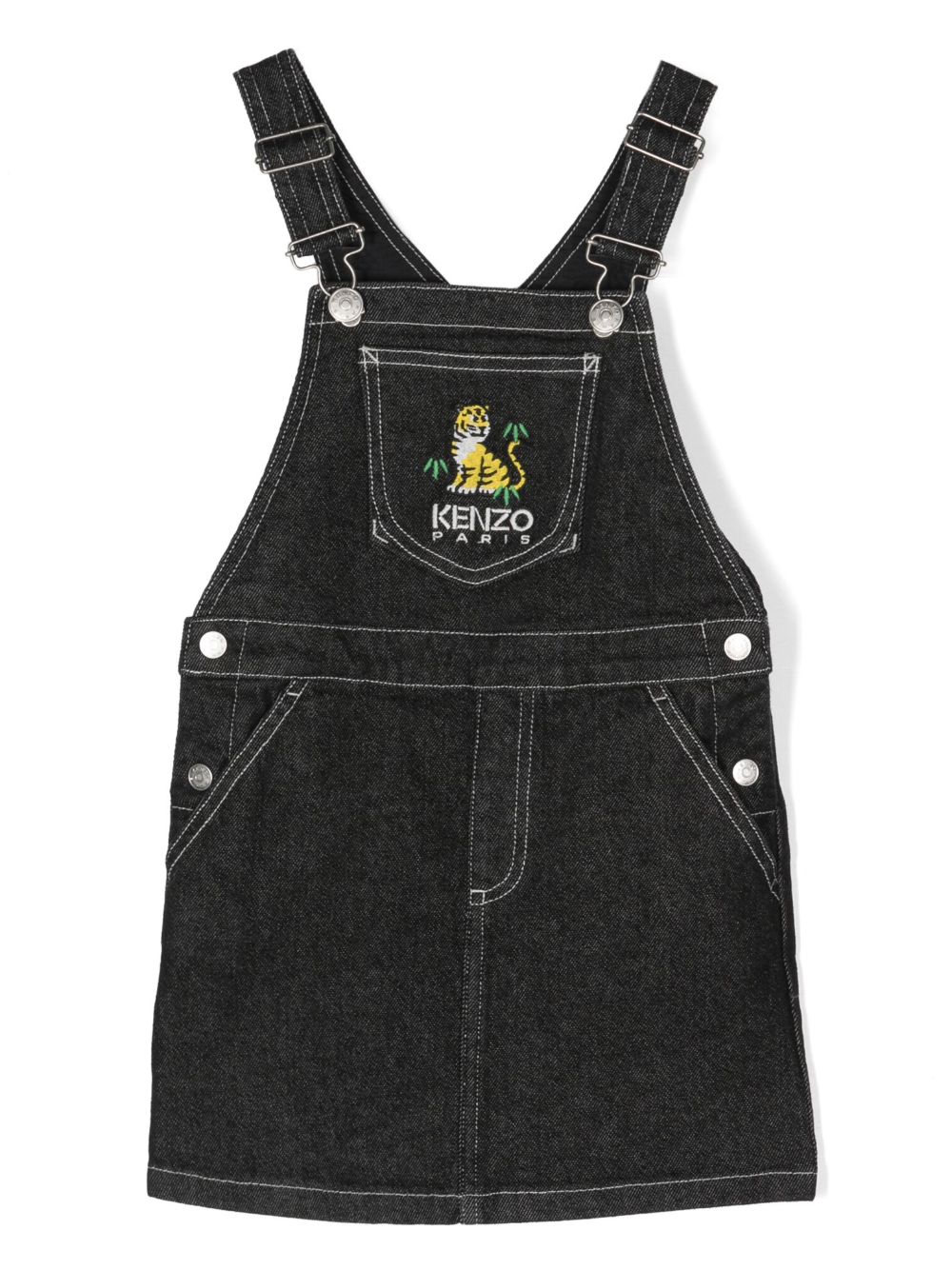 Kenzo Kids logo刺绣背带连衣裙 - 黑色