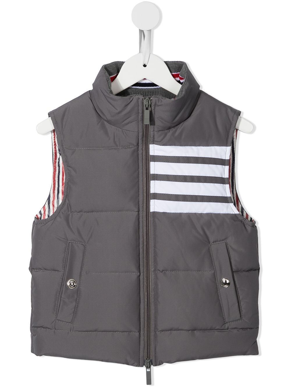 Thom Browne Kids 羽绒填充无袖四条纹背心 - 灰色