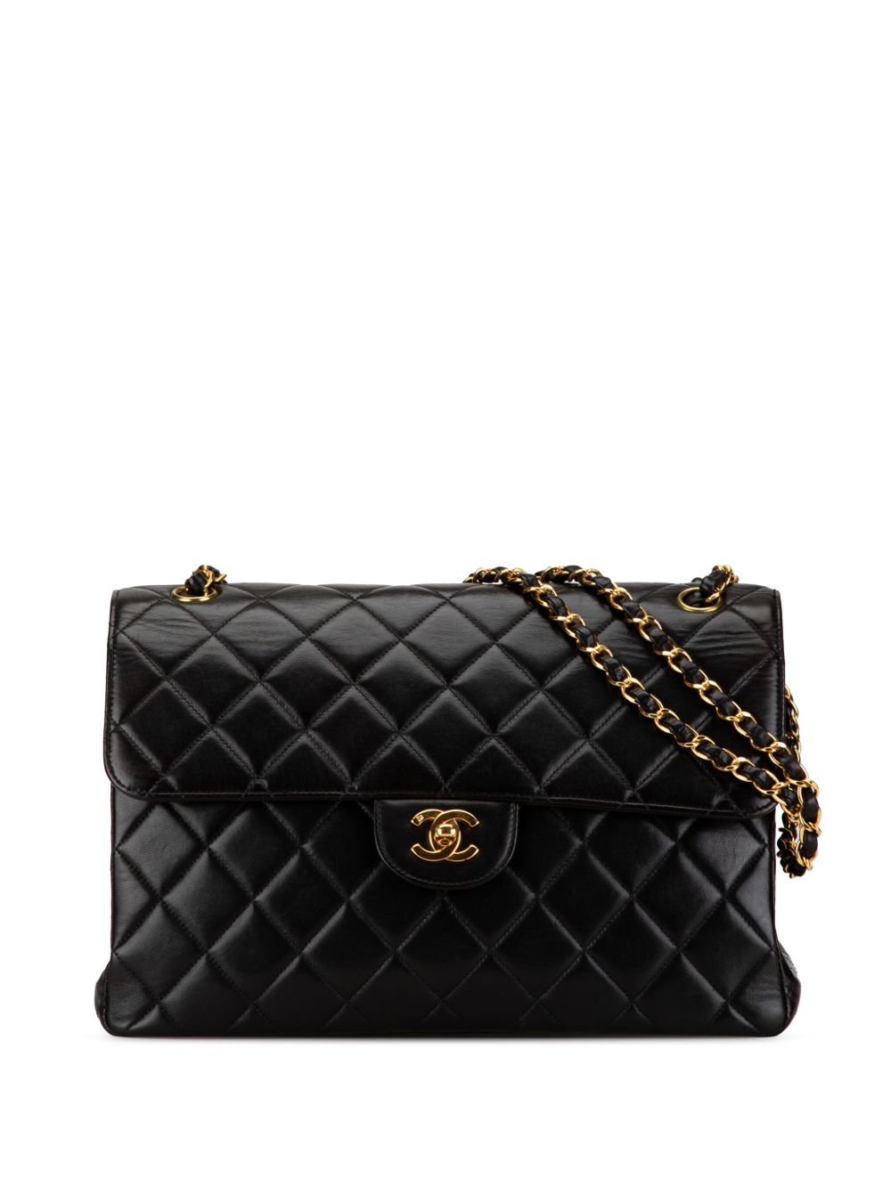 CHANEL Pre-Owned Jumbo Double Sided Flap 小羊皮单肩包（1996-1997年典藏款） - 黑色