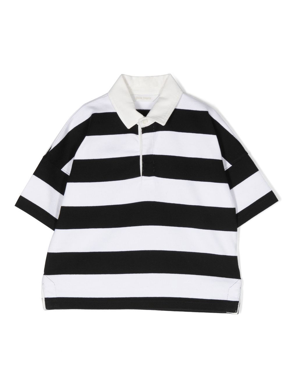 Palm Angels Kids logo印花条纹polo衫 - 黑色