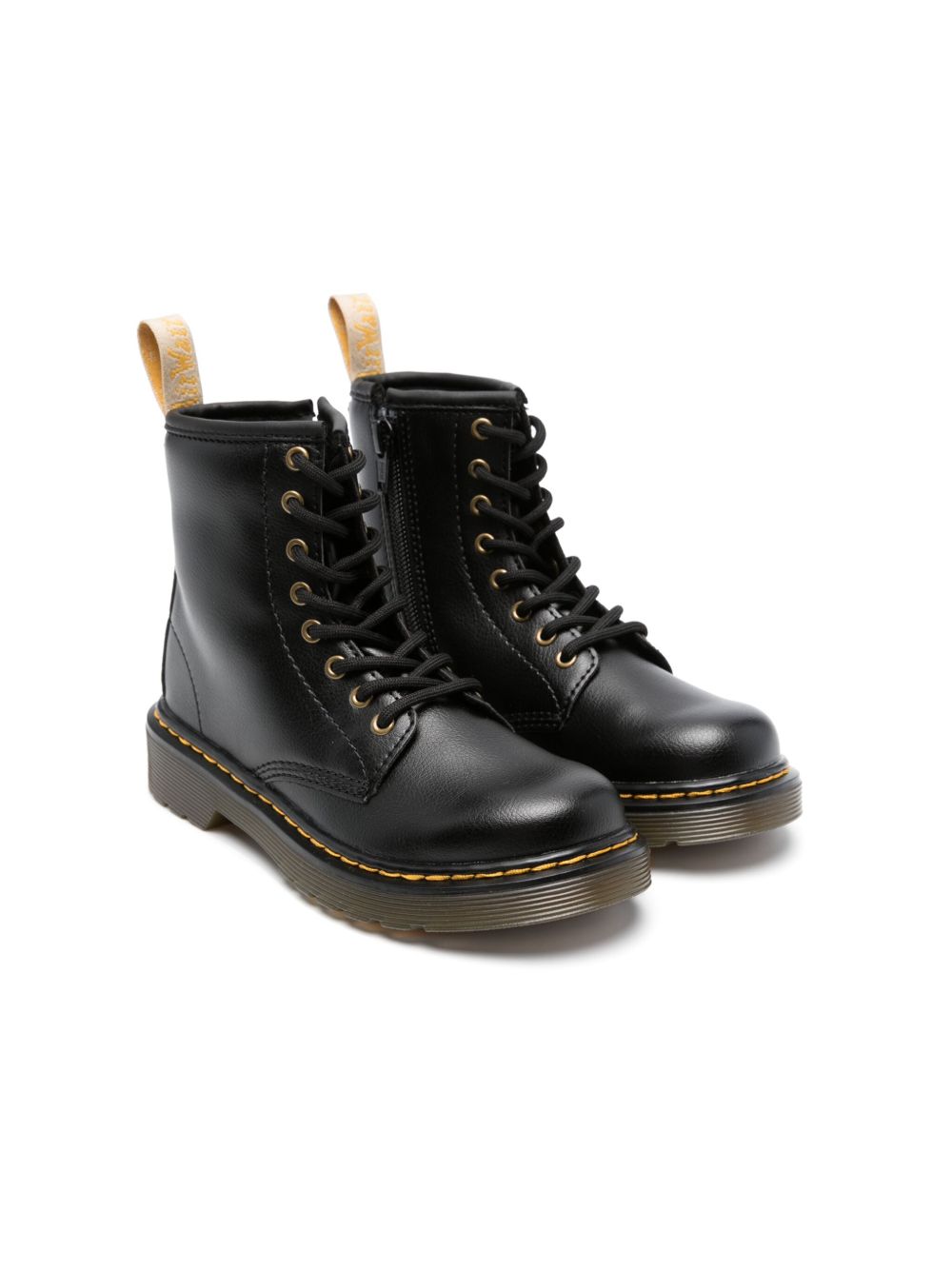 Dr. Martens Kids 1460 系列光滑粒纹皮质短靴 - 黑色