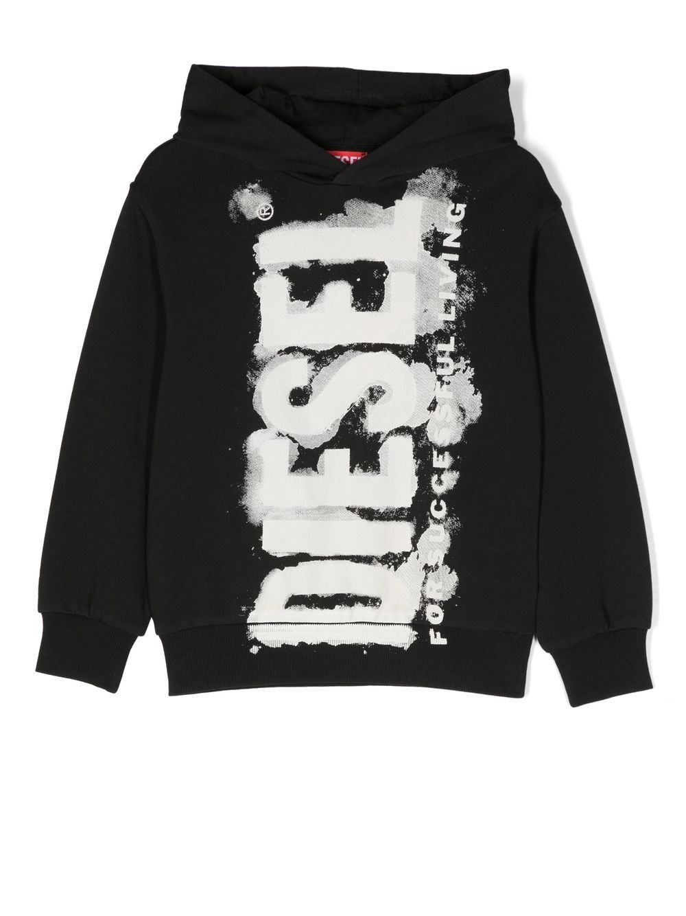 Diesel Kids logo印花棉连帽衫 - 黑色