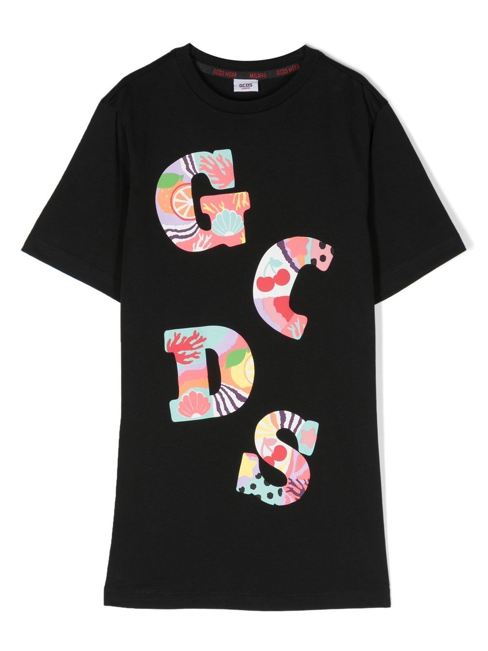 Gcds Kids logo印花T恤式连衣裙 - 黑色