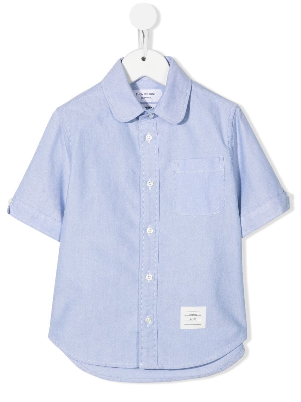 Thom Browne Kids 标贴短袖衬衫 - 蓝色