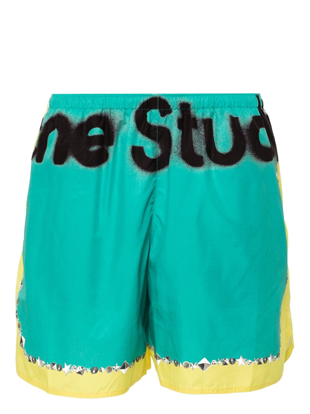 Acne Studios logo印花防撕裂方格泳裤 - 绿色