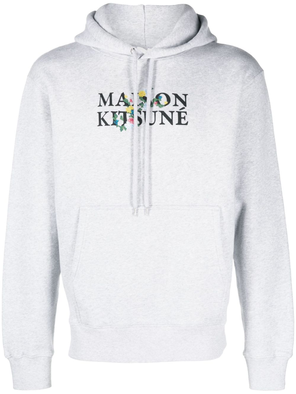 Maison Kitsuné logo印花抽绳棉连帽衫 - 灰色
